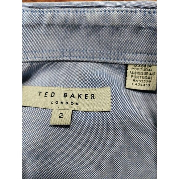 Ted Baker London Plaid Long Sleeve Curved Hem Button-Up Shirt Blue Men's Size 2 - Picture 5 of 8